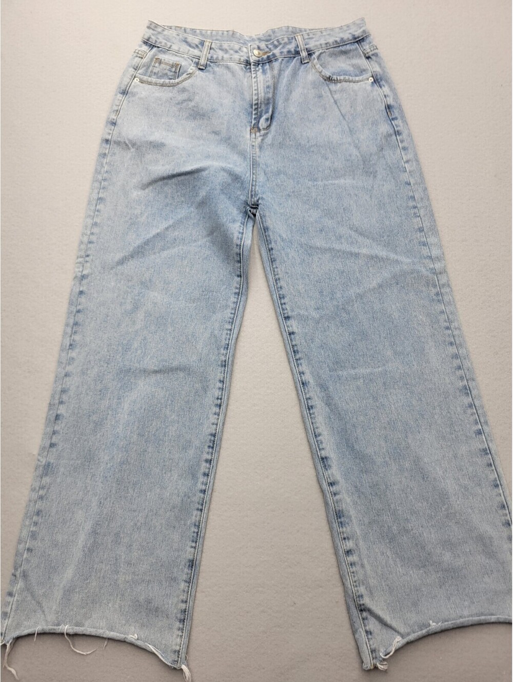 Princess Polly Women's Jeans Size 16 Blue Wide Leg Light Wash Raw Hem